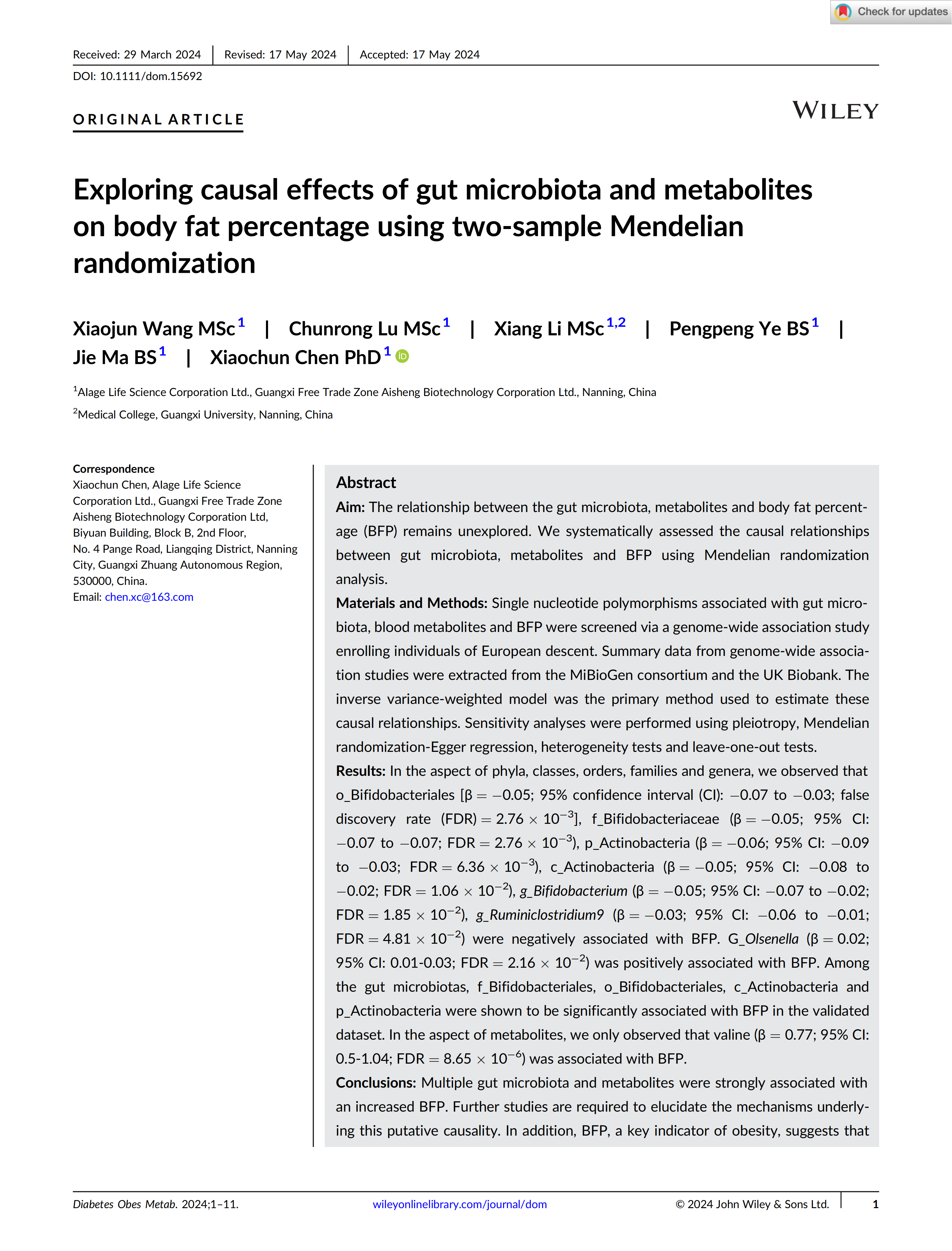 Exploring causal effects of gut microbiota and metabolites on body fat percentage using two-sample Mendelian randomization_01.png