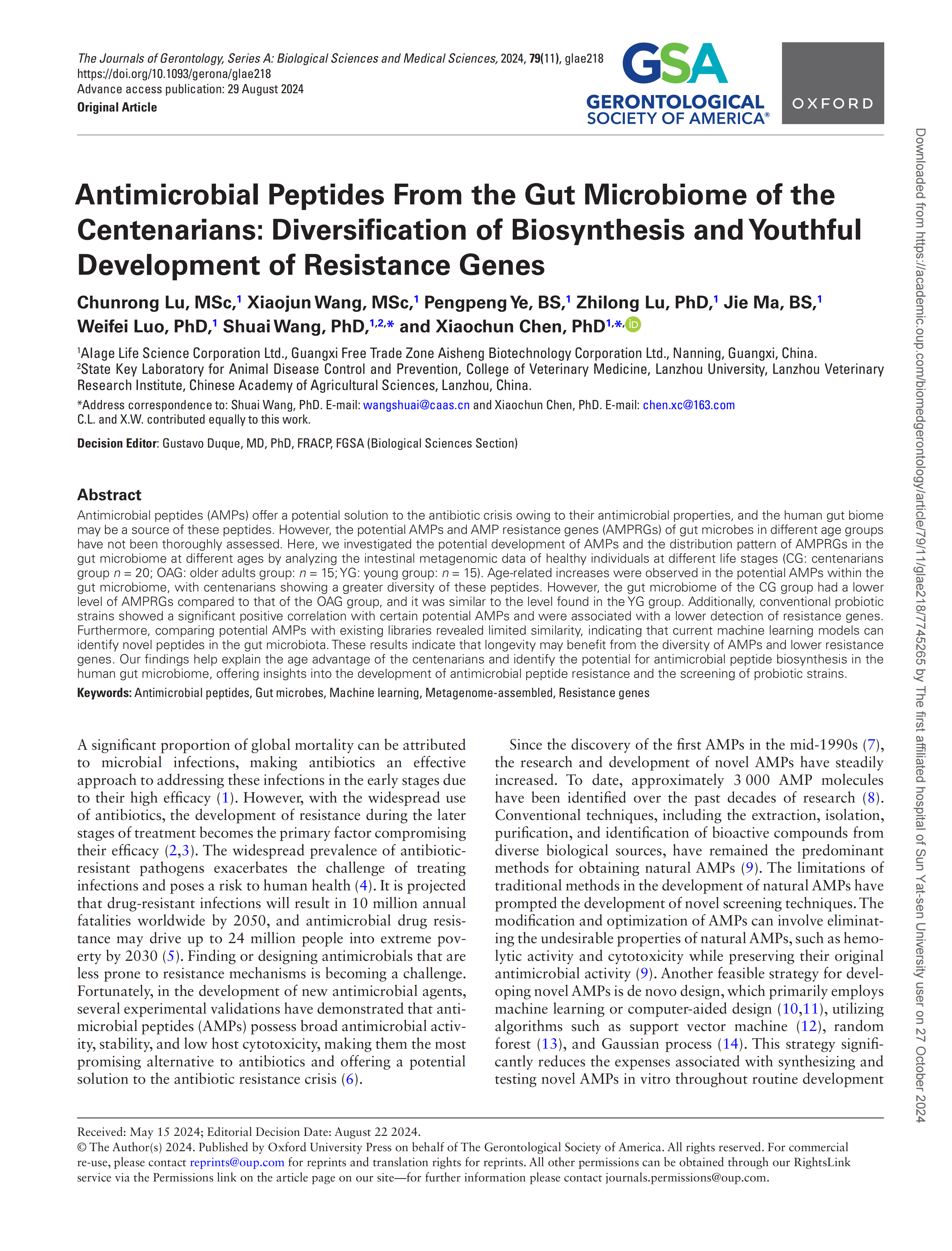 Antimicrobial Peptides From the Gut Microbiome of the Centenarians--Diversification of Biosynthesis and Youthful Development of Resistance Genes_01.png